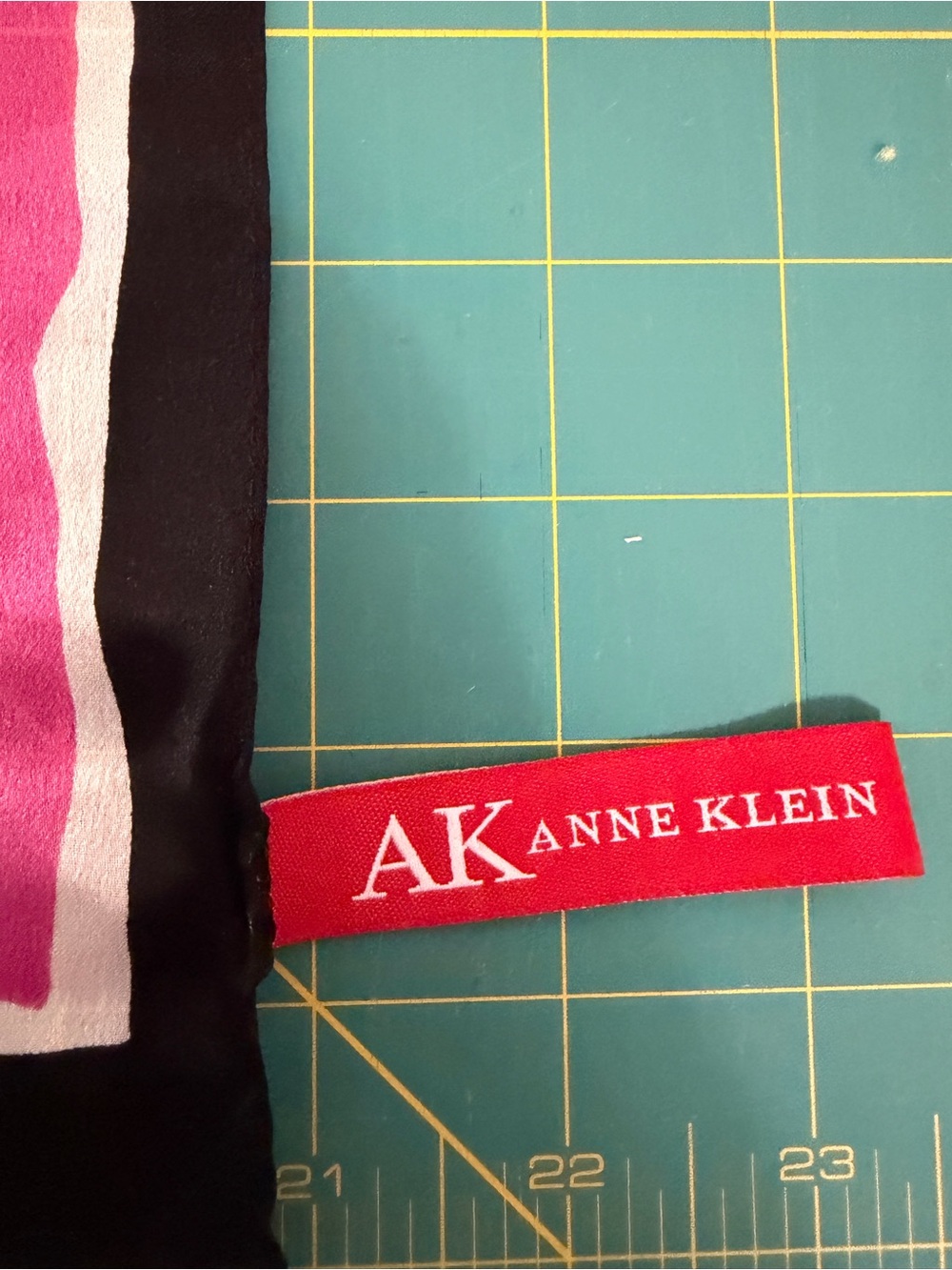 Vintage Anne Klein Pink, Black & White Geometric 100% Silk Scarf - Picture 2 of 5